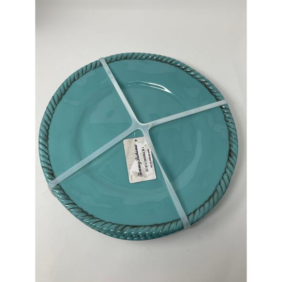 Tommy Bahama Melamine 11" Dinner Plates Set of 4 Turquoise Nautical Rope NEW - Picture 1 of 3
